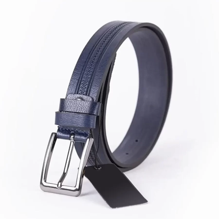 Dark Blue Mens Belt Dress Embossed Calf Leather ST01096 3