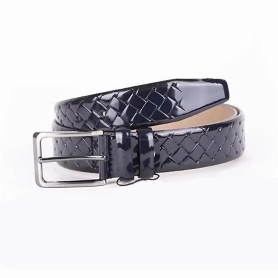 Dark Blue Mens Belt Dress Patent Leather Emboss Leather ST01435 11