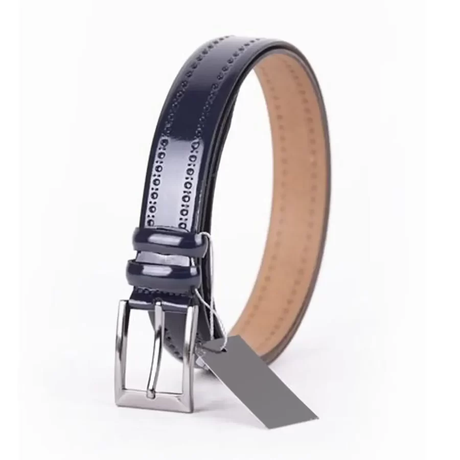 Dark Blue Mens Belt For Suit Patent Leather ST01419 3