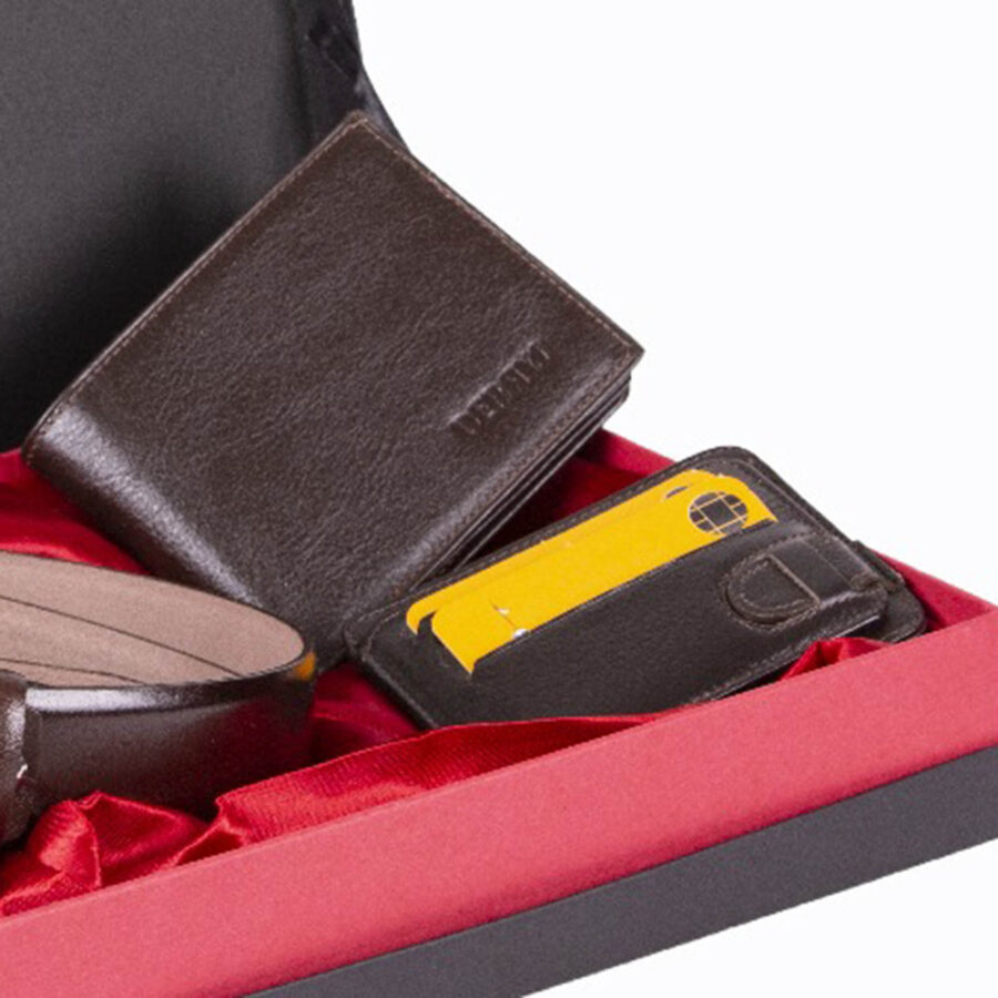 Dark Brown Belt And 2 Wallet Gift Set Mens 3