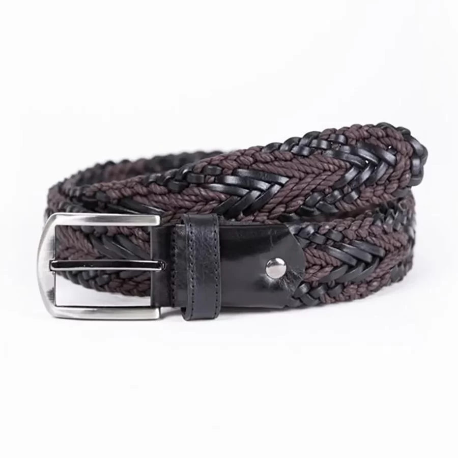 Dark Brown Black Mens Belt For Jeans Buffalo Braided Leather ST01026 5