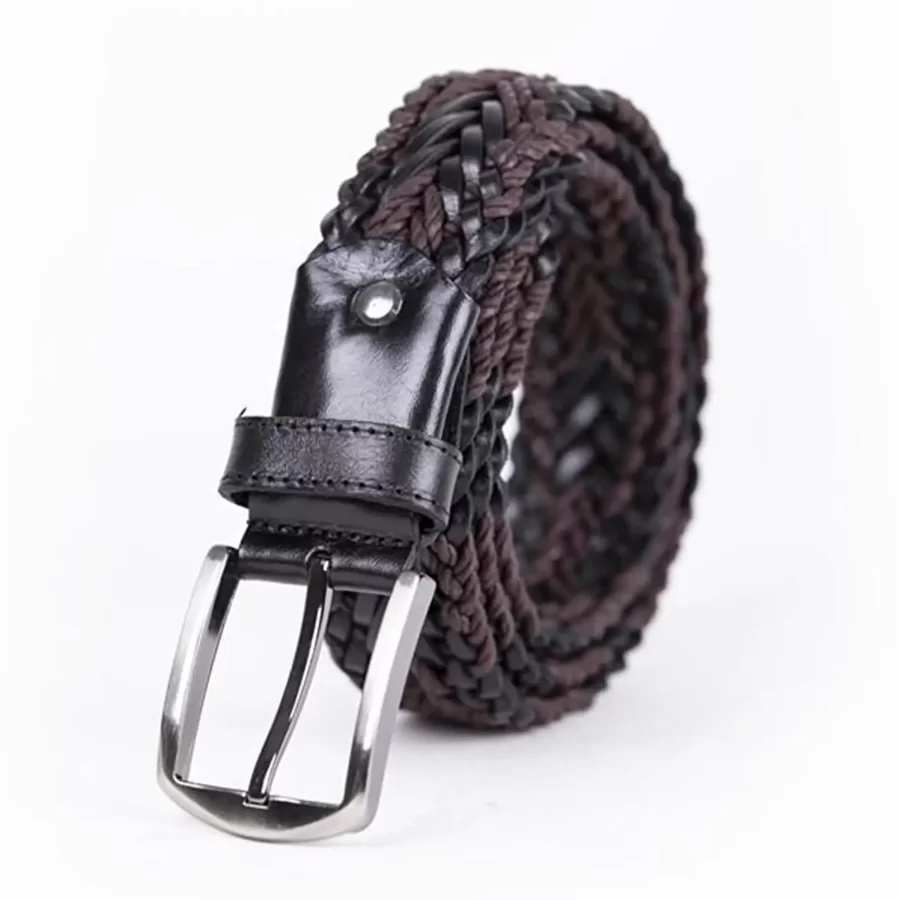 Dark Brown Black Mens Belt For Jeans Buffalo Braided Leather ST01026 6