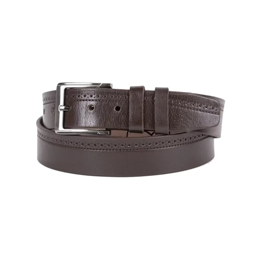 Dark Brown Mens Belt Casual Dotted Line Leather ST01342 4