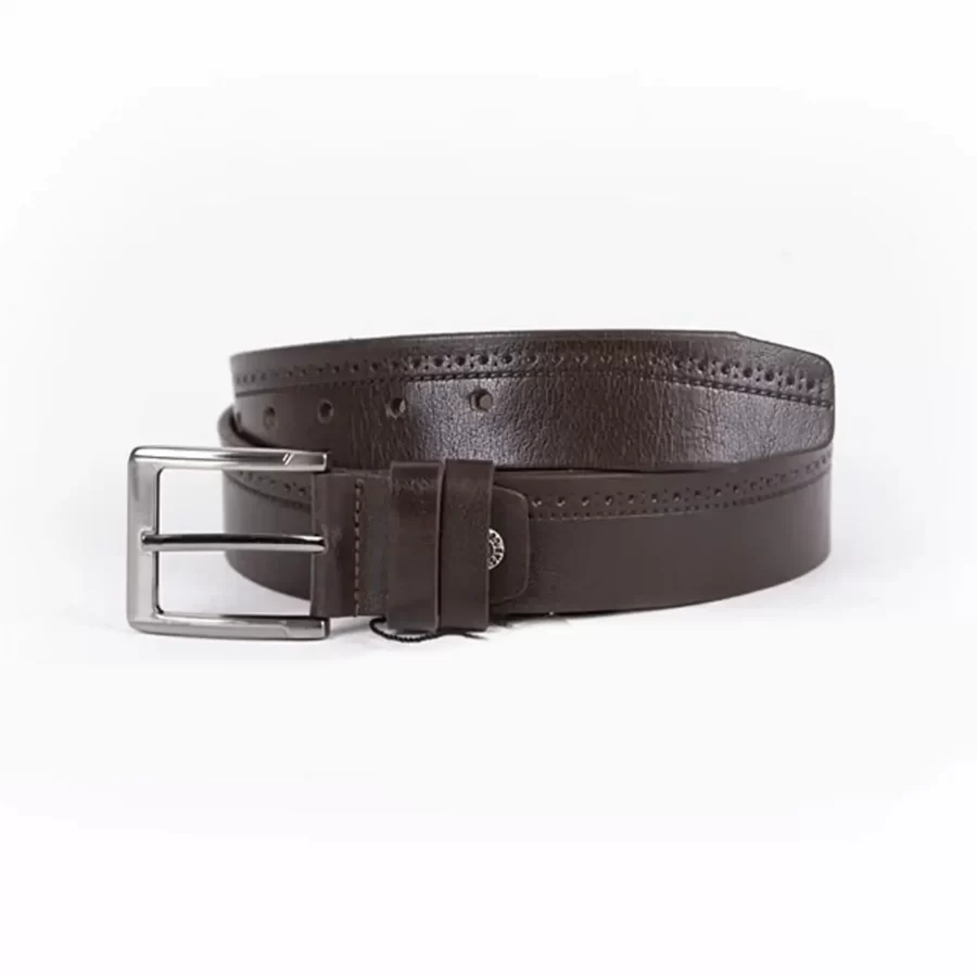 Dark Brown Mens Belt Casual Dotted Line Leather ST01342 5