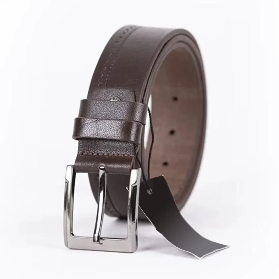 Dark Brown Mens Belt Casual Dotted Line Leather ST01342 6