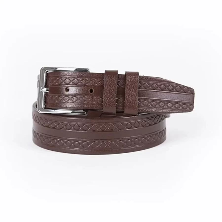 Dark Brown Mens Belt Casual Embossed Calf Leather ST01345 1