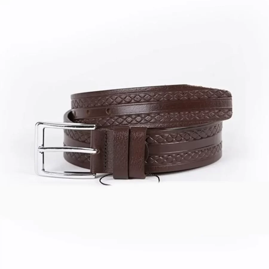 Dark Brown Mens Belt Casual Embossed Calf Leather ST01345 2