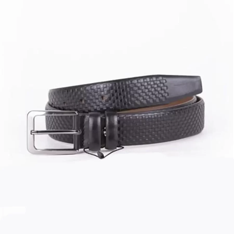 Dark Brown Mens Belt Dress Check Emboss Leather ST01453 2