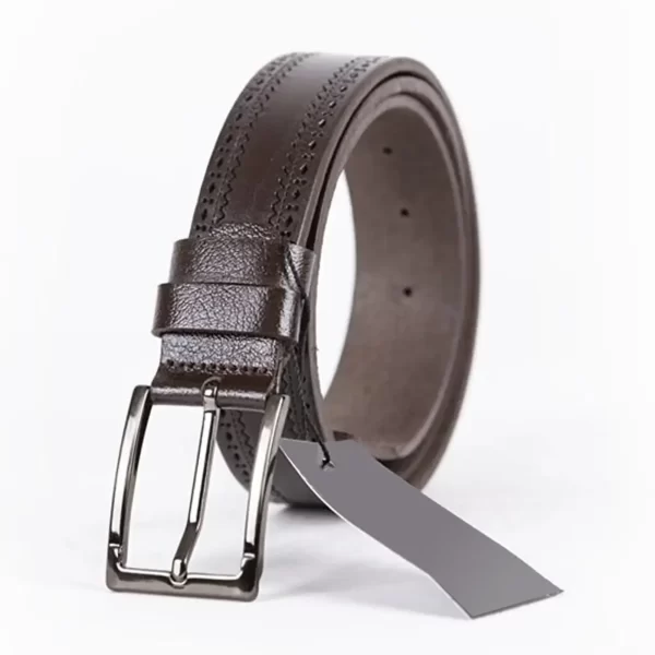 Dark Brown Mens Belt Dress Dotted Calf Leather ST01061 3