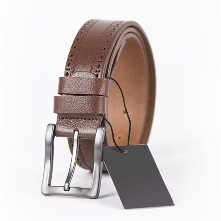 Dark Brown Mens Belt Dress Dotted Calf Leather ST01061 6