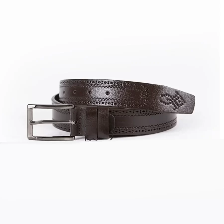 Dark Brown Mens Belt Dress Dotted Calf Leather ST01103 1