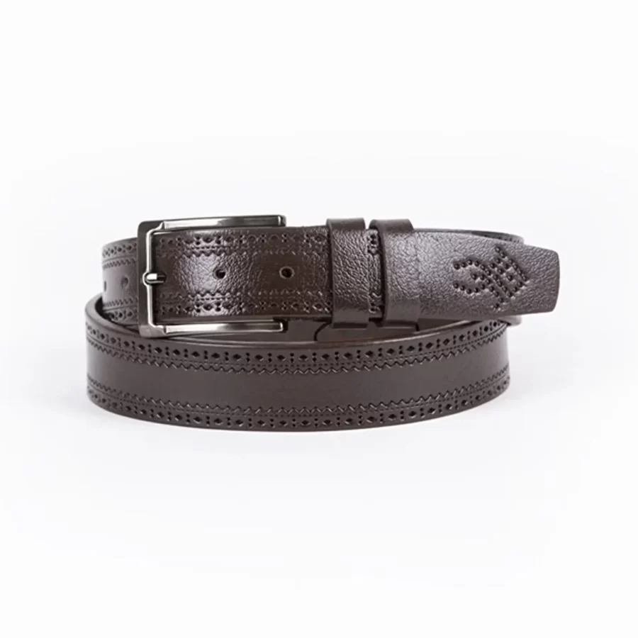 Dark Brown Mens Belt Dress Dotted Calf Leather ST01103 2