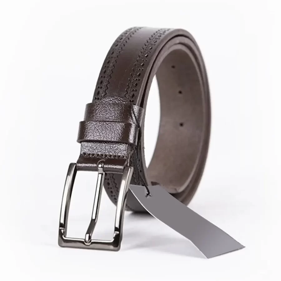 Dark Brown Mens Belt Dress Dotted Calf Leather ST01103 3