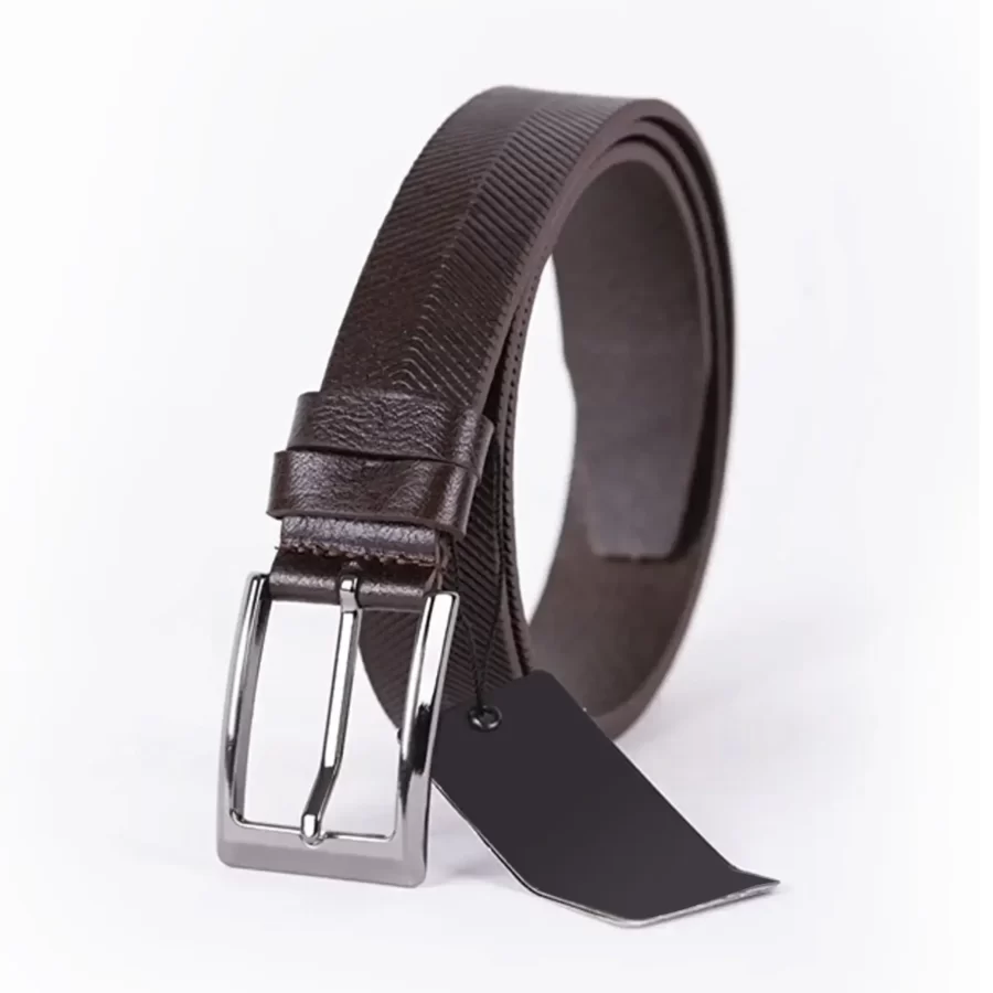 Dark Brown Mens Belt Dress Laser Cut Leather ST01099 6