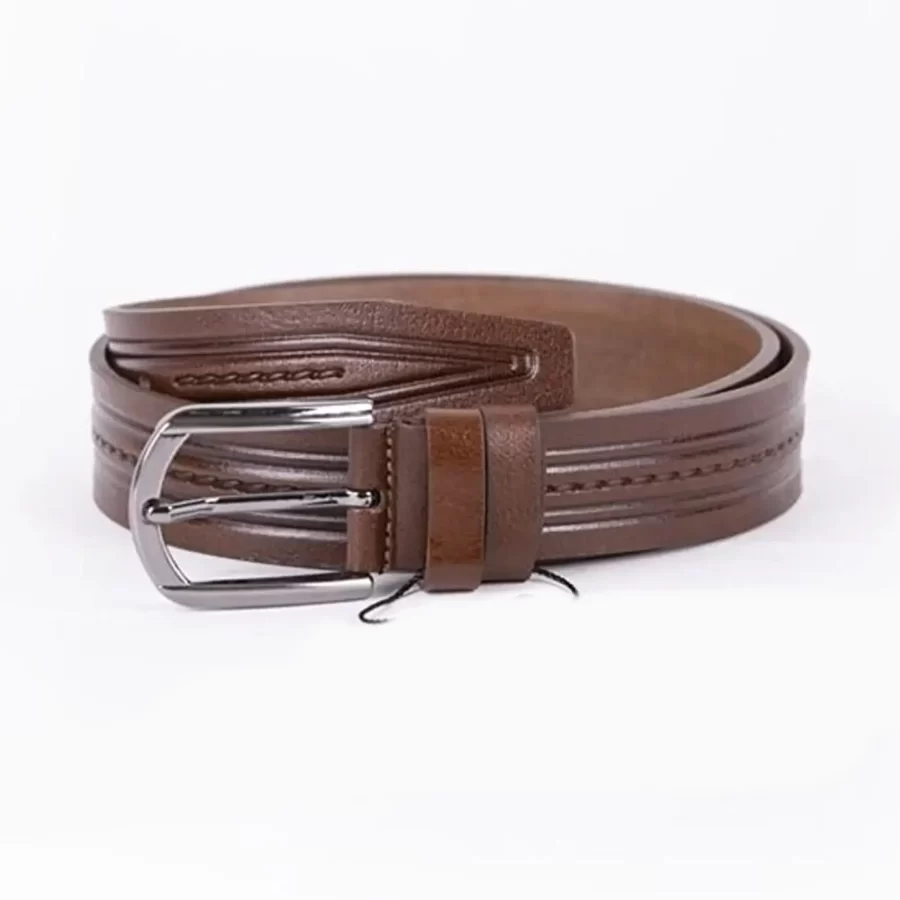 Dark Brown Mens Belt For Jeans Embossed Calf Leather ST01041 2