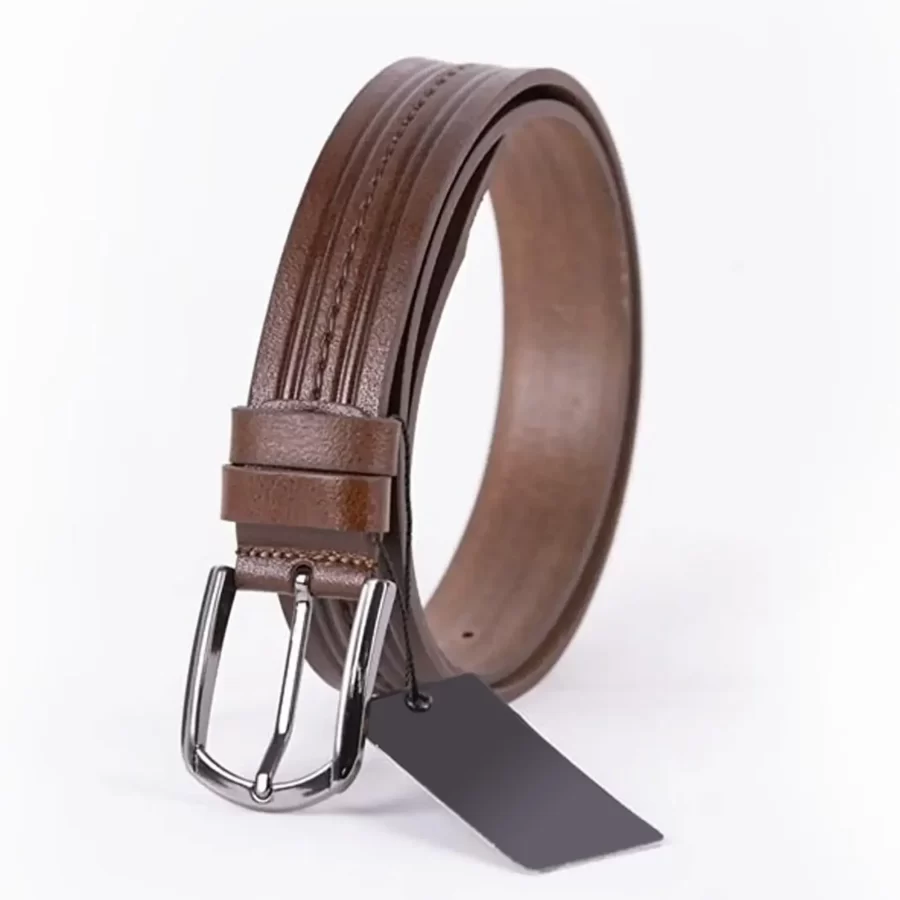 Dark Brown Mens Belt For Jeans Embossed Calf Leather ST01041 3
