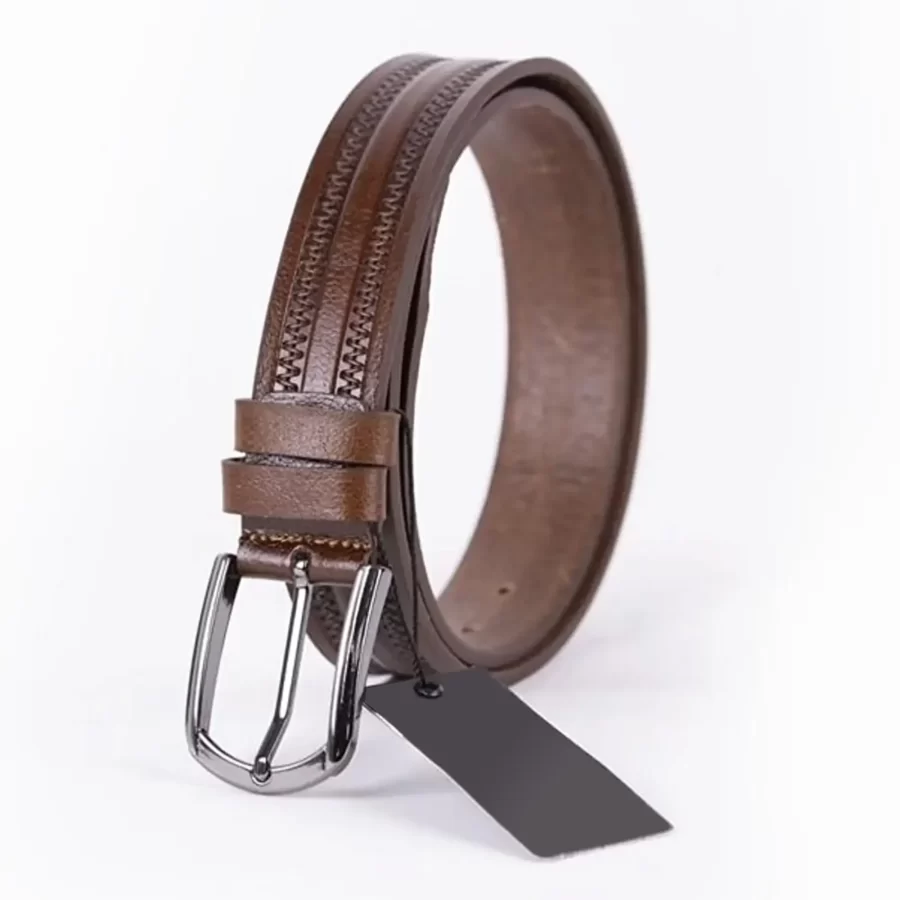 Dark Brown Mens Belt For Jeans Embossed Calf Leather ST01059 1