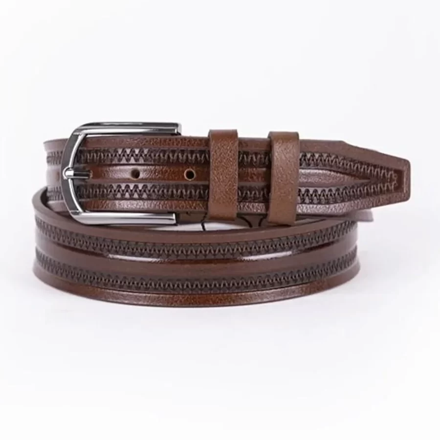 Dark Brown Mens Belt For Jeans Embossed Calf Leather ST01059 2