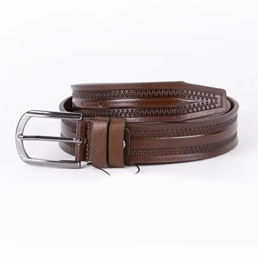 Dark Brown Mens Belt For Jeans Embossed Calf Leather ST01059 3