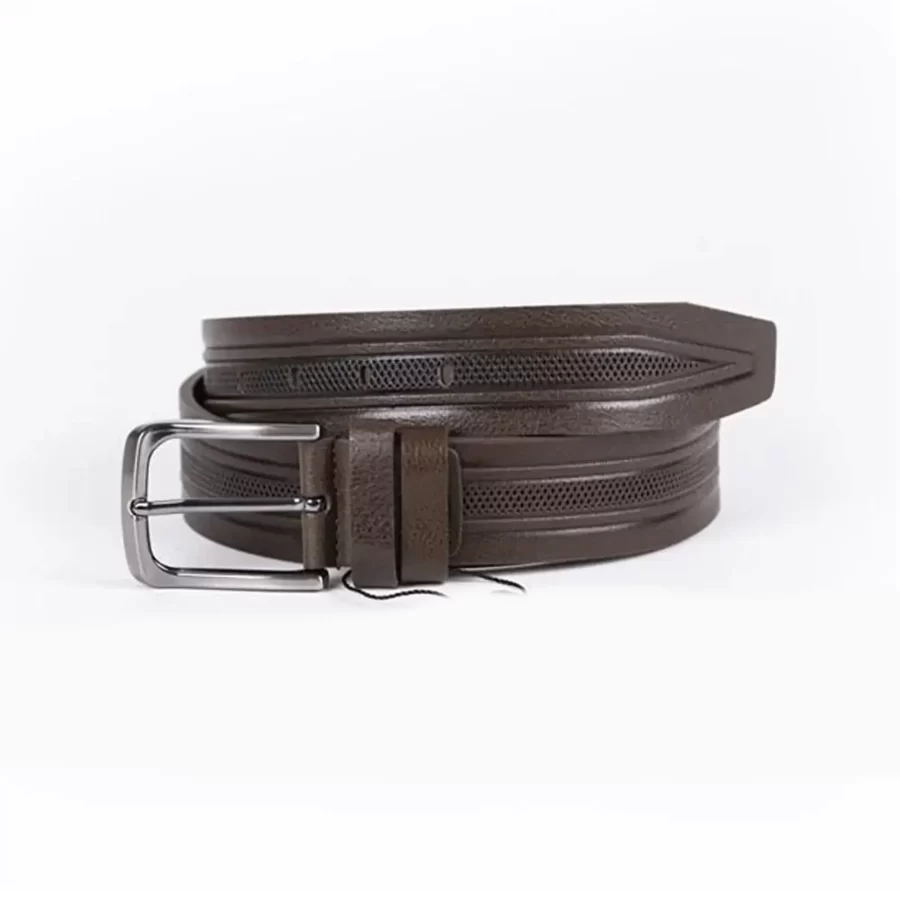 Dark Brown Mens Belt For Jeans Laser Cut Leather ST01327 8