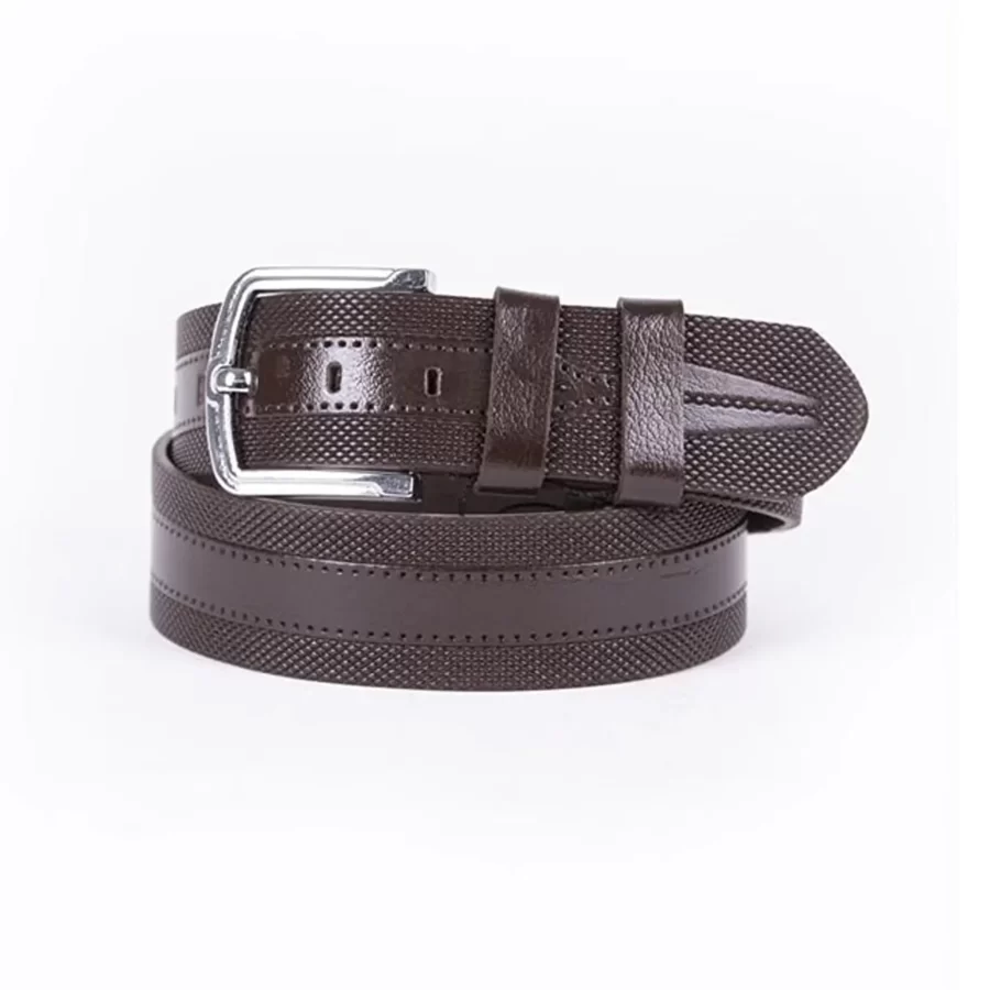 Dark Brown Mens Belt For Jeans Wide Dotted Leather ST01295 2