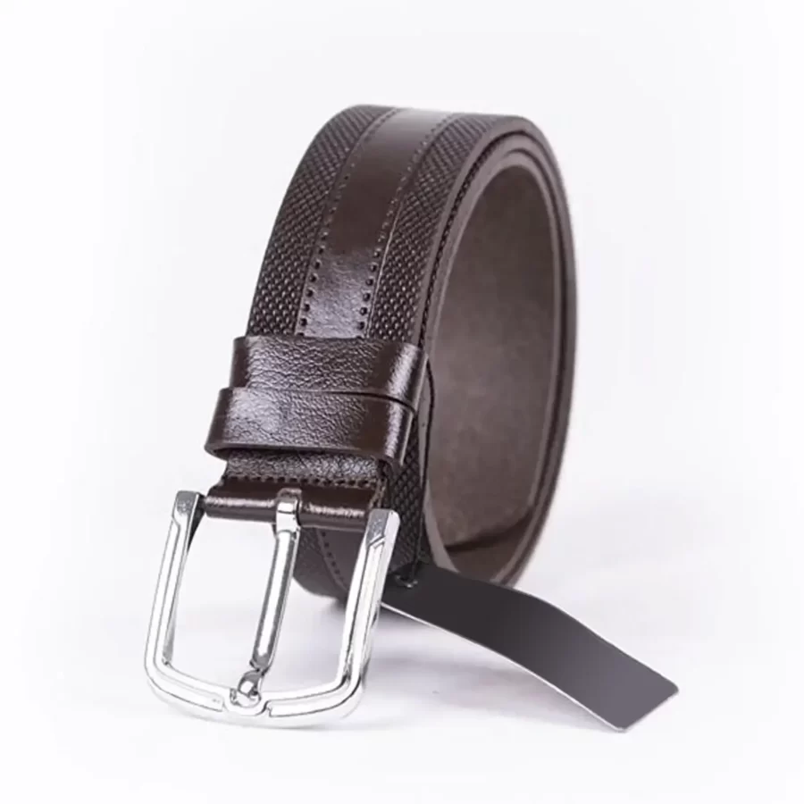 Dark Brown Mens Belt For Jeans Wide Dotted Leather ST01295 3