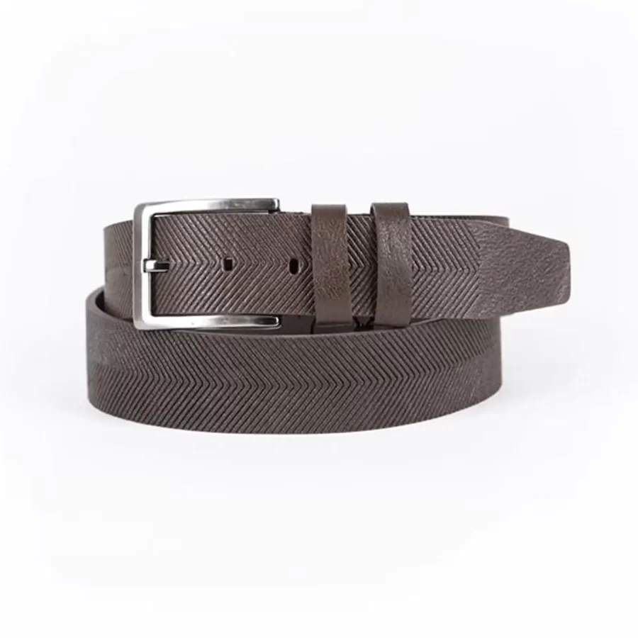 Dark Brown Mens Belt For Jeans Wide Weave Texture Leather ST01338 10
