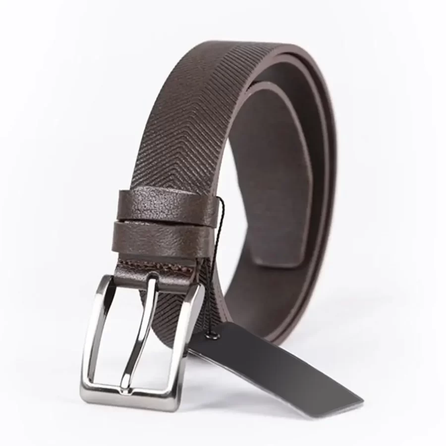 Dark Brown Mens Belt For Jeans Wide Weave Texture Leather ST01338 12