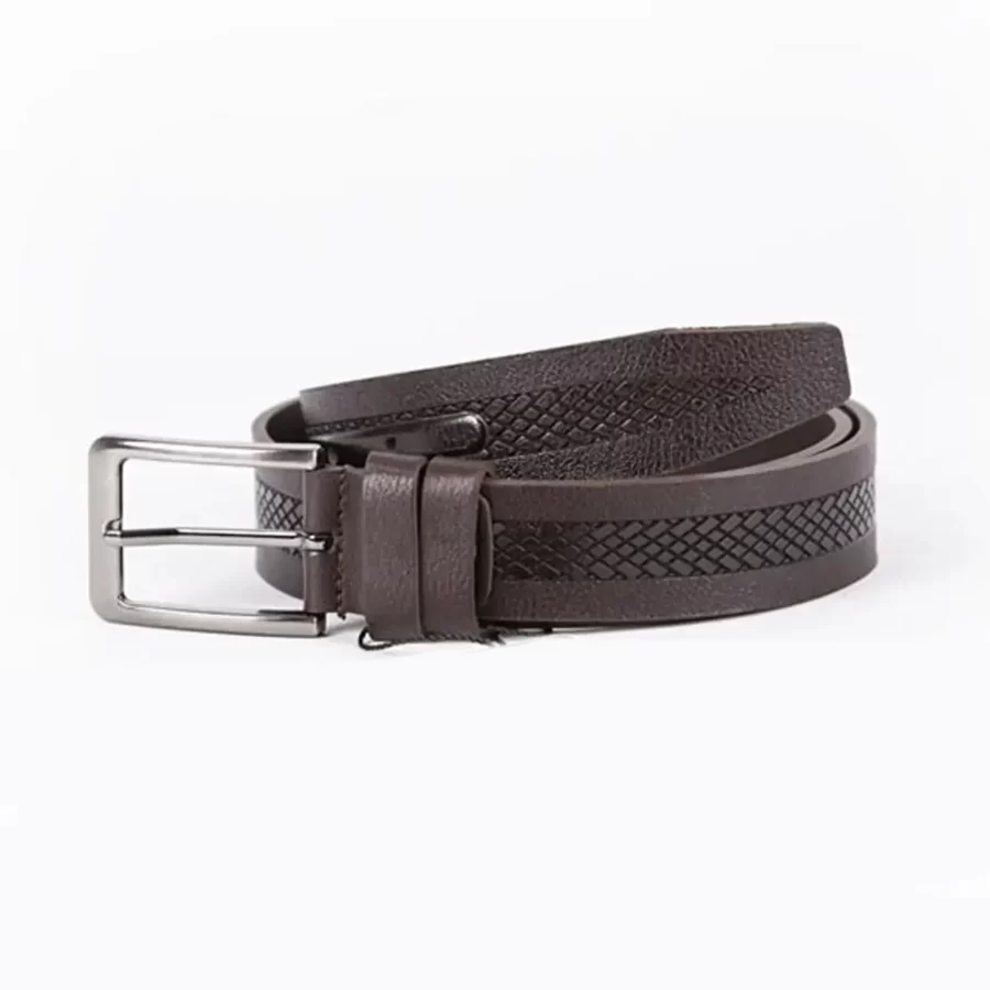 Dark Brown Mens Belt For Suit Laser Cut Leather ST00774 6
