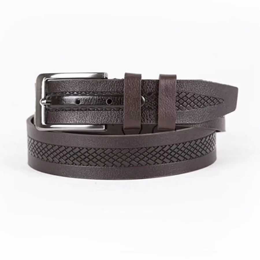 Dark Brown Mens Belt For Suit Laser Cut Leather ST00774 7