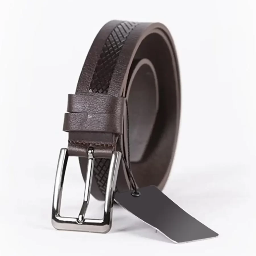 Dark Brown Mens Belt For Suit Laser Cut Leather ST00774 8