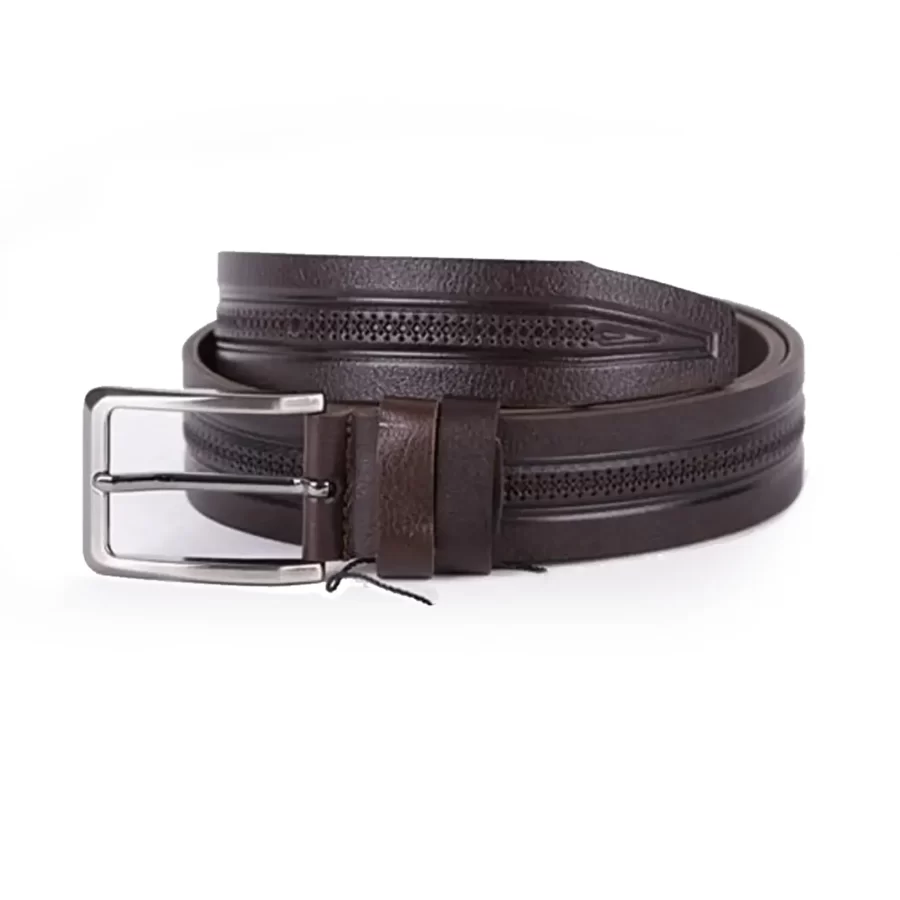 Dark Brown Mens Belt For Suit Laser Cut Leather ST00777 1