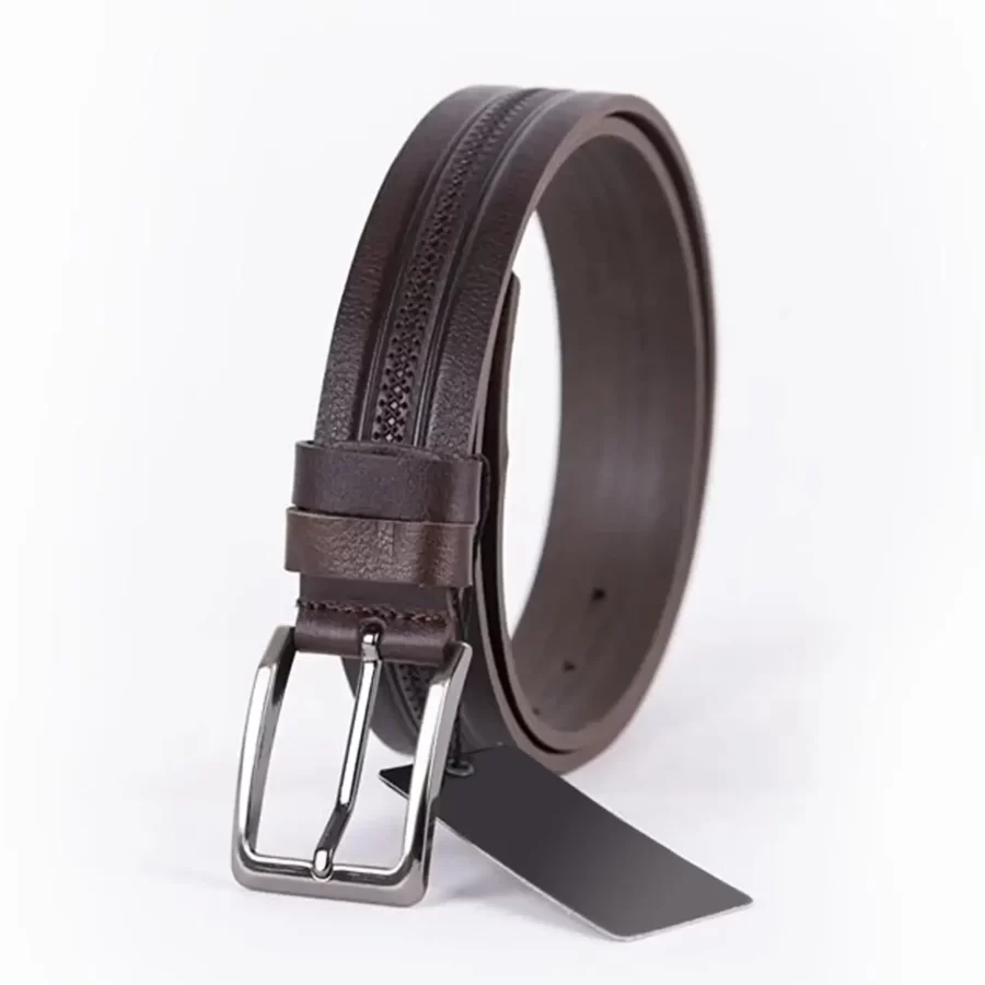 Dark Brown Mens Belt For Suit Laser Cut Leather ST00777 2