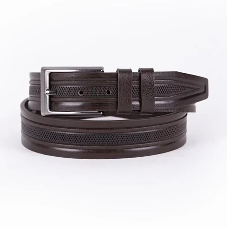 Dark Brown Mens Belt For Suit Laser Cut Leather ST00780 6