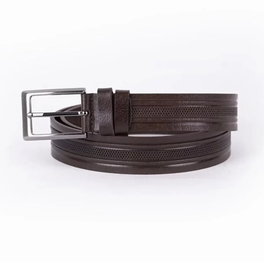 Dark Brown Mens Belt For Suit Laser Cut Leather ST00780 7