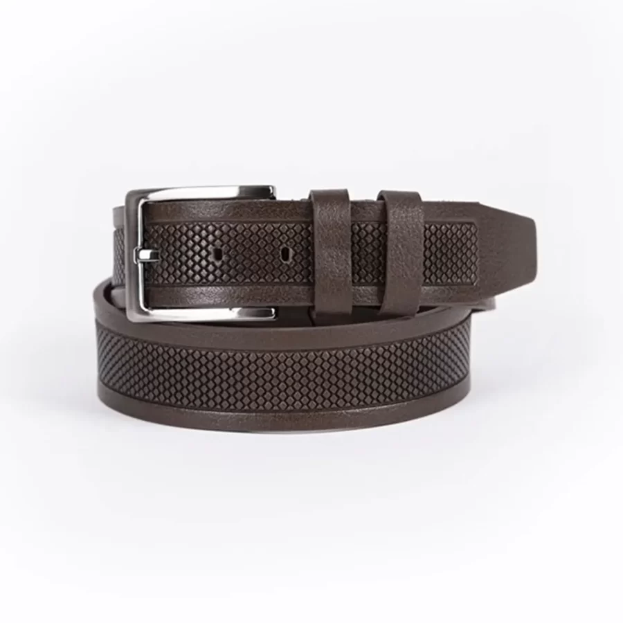 Dark Brown Mens Belt For Suit Laser Cut Leather ST01089 1