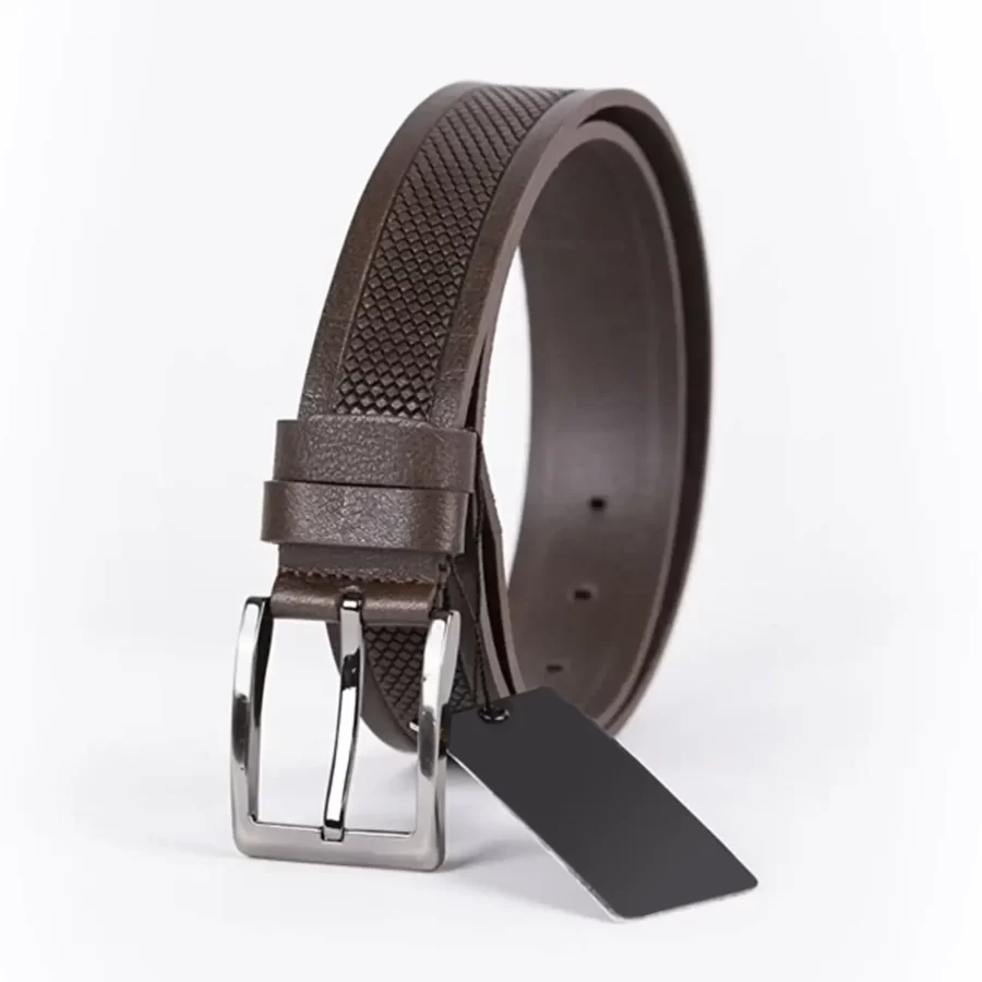 Dark Brown Mens Belt For Suit Laser Cut Leather ST01089 3