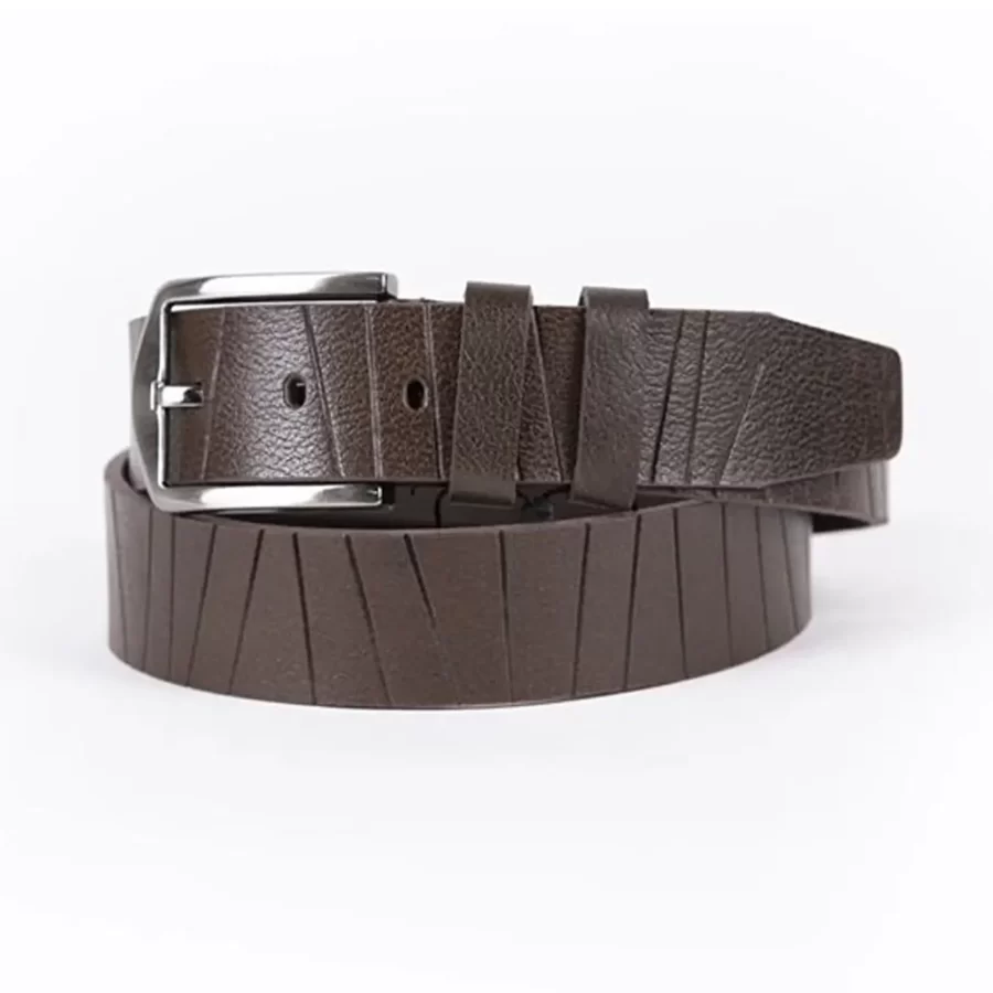 Dark Brown Mens Belt For Suit Line Textured Calfskin ST00813 10