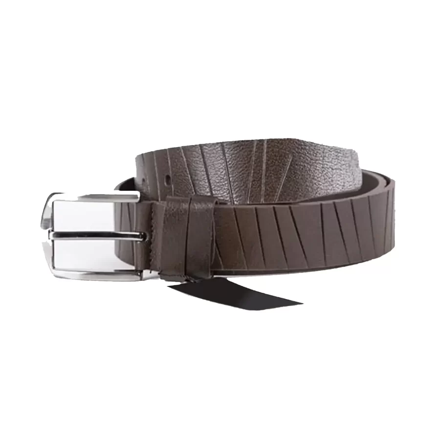 Dark Brown Mens Belt For Suit Line Textured Calfskin ST00813 11