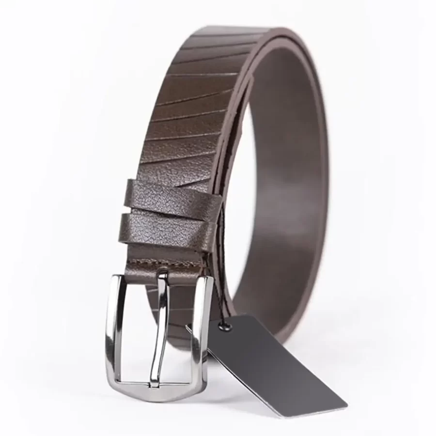 Dark Brown Mens Belt For Suit Line Textured Calfskin ST00813 12