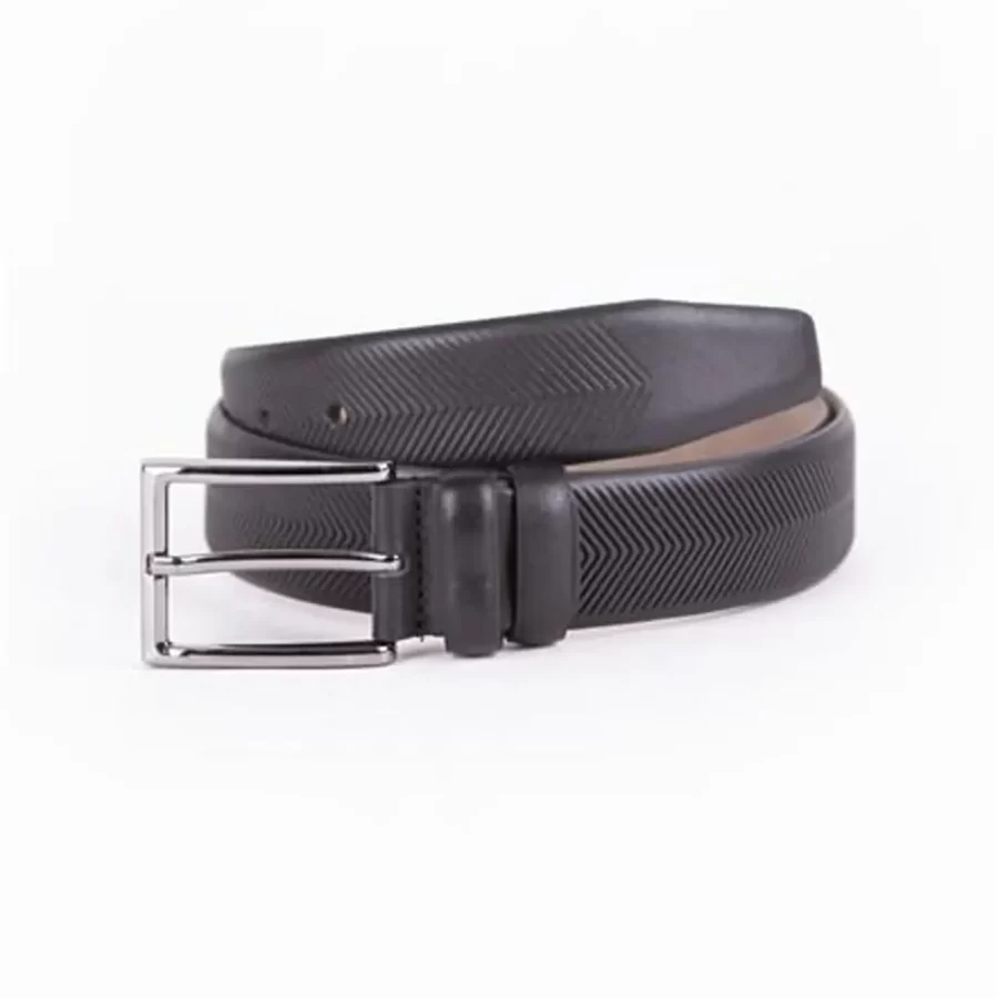 Dark Brown Mens Belt For Suit Mens Belt Dress Arrow Emboss Calfskin ST01440 1