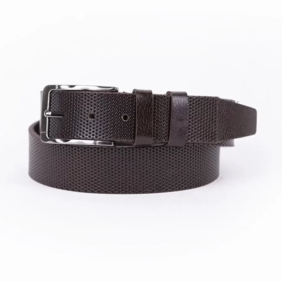 Dark Brown Mens Belt For Suit Perforated Leather ST00771 1
