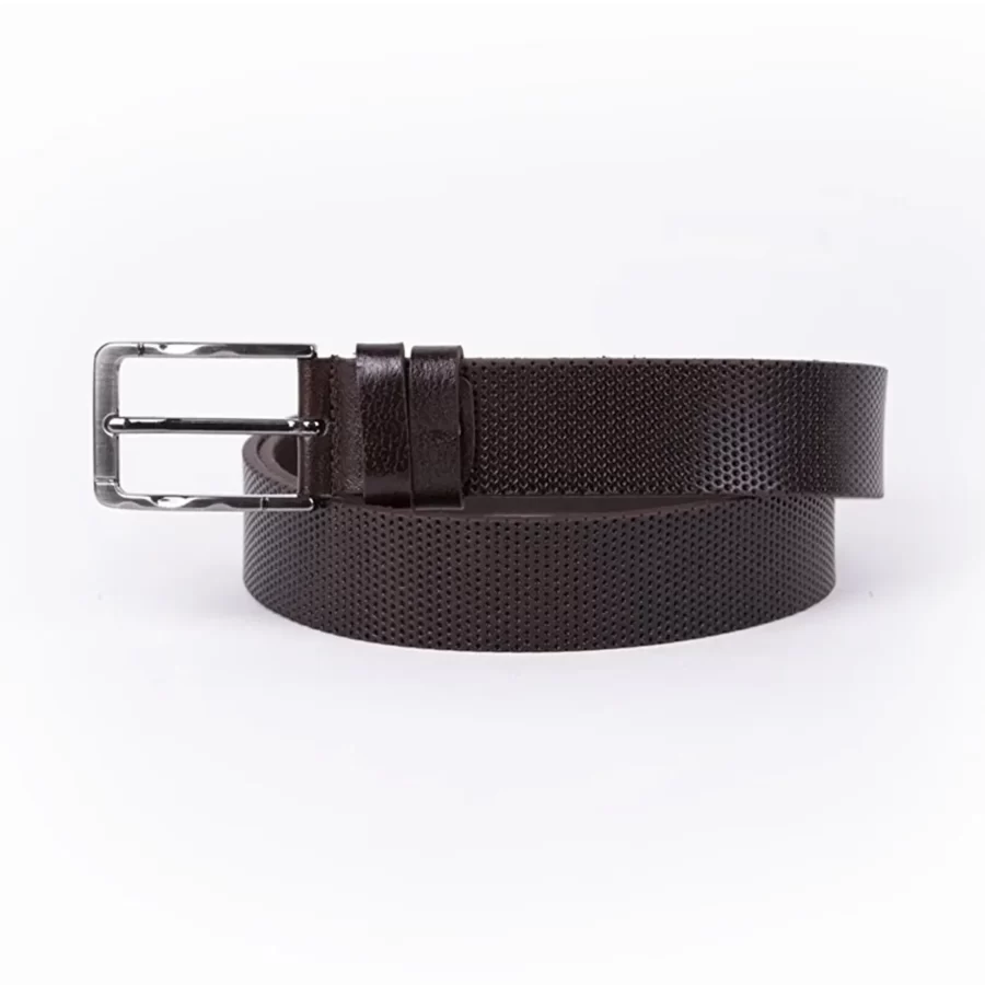 Dark Brown Mens Belt For Suit Perforated Leather ST00771 2