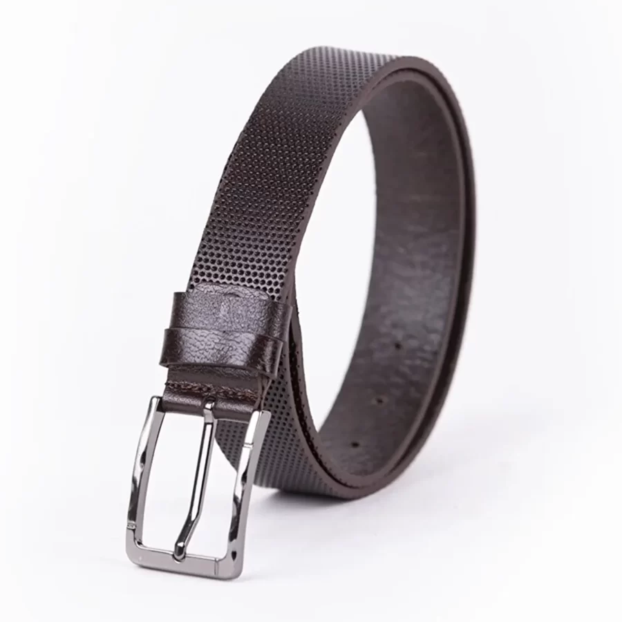 Dark Brown Mens Belt For Suit Perforated Leather ST00771 3