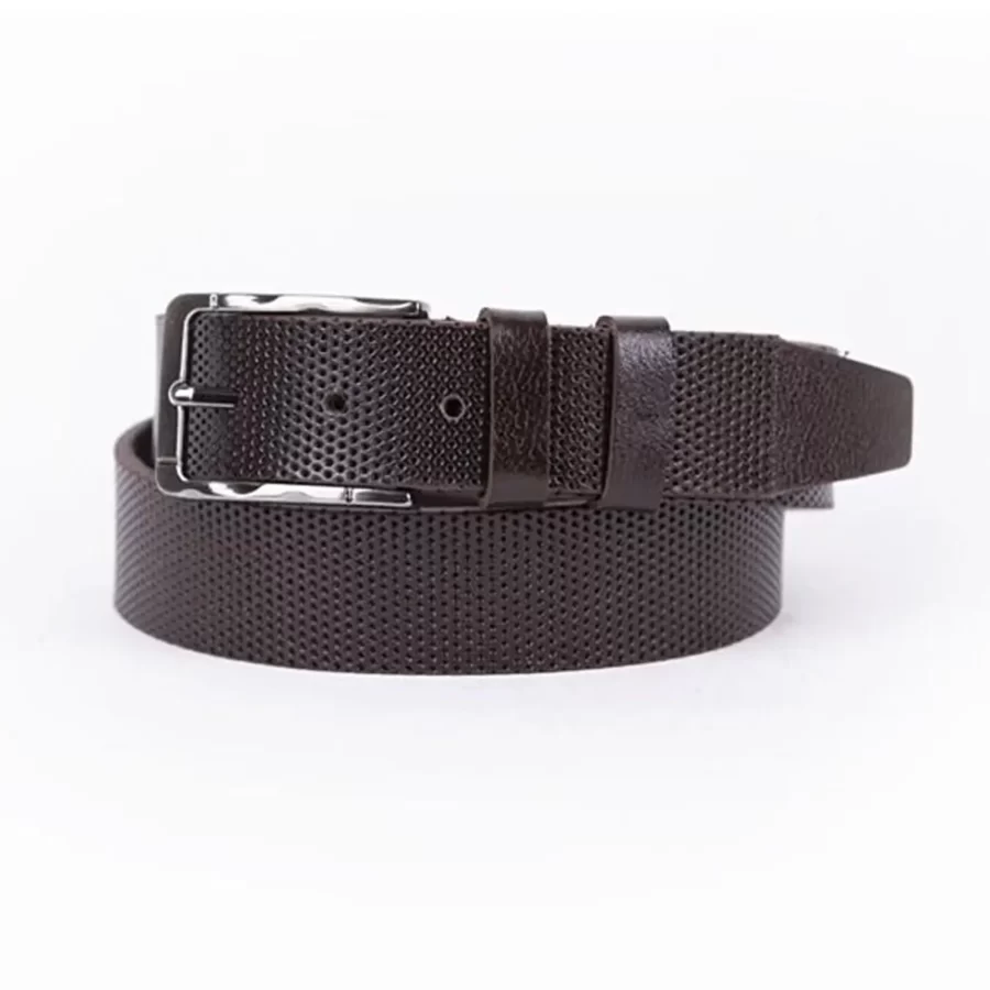 Dark Brown Mens Belt For Suit Perforated Leather ST00783 10