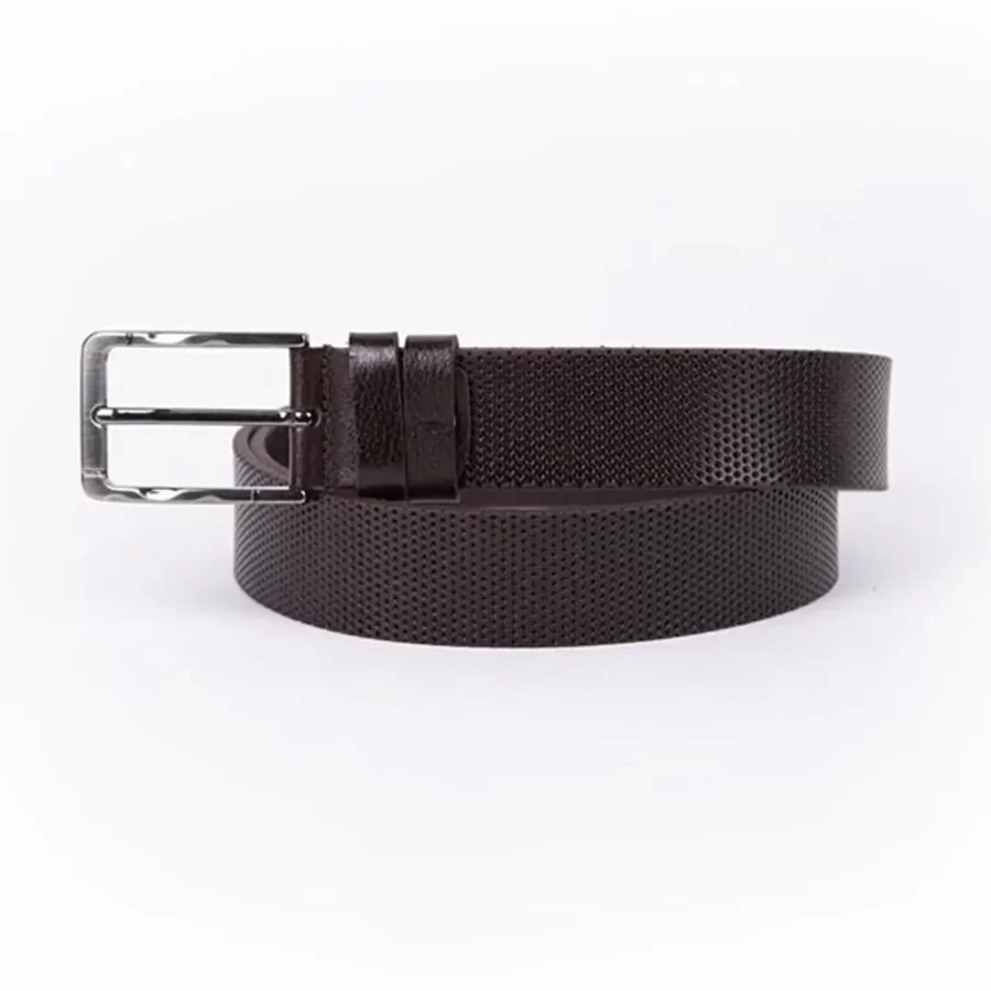 Dark Brown Mens Belt For Suit Perforated Leather ST00783 11
