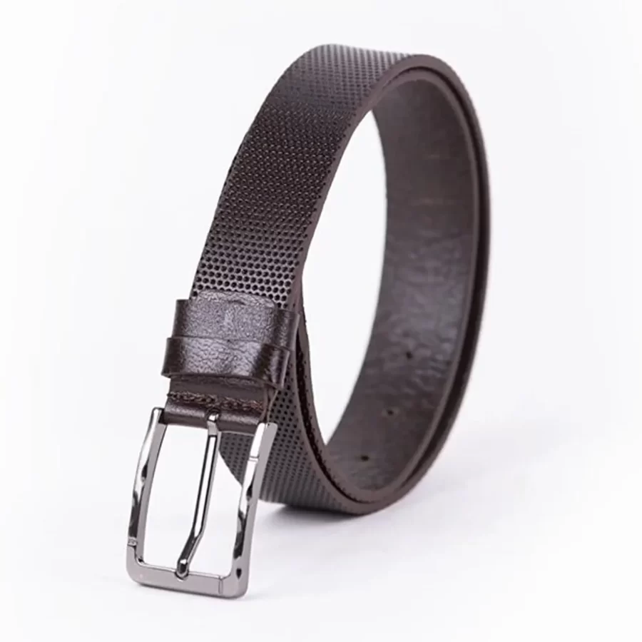 Dark Brown Mens Belt For Suit Perforated Leather ST00783 12