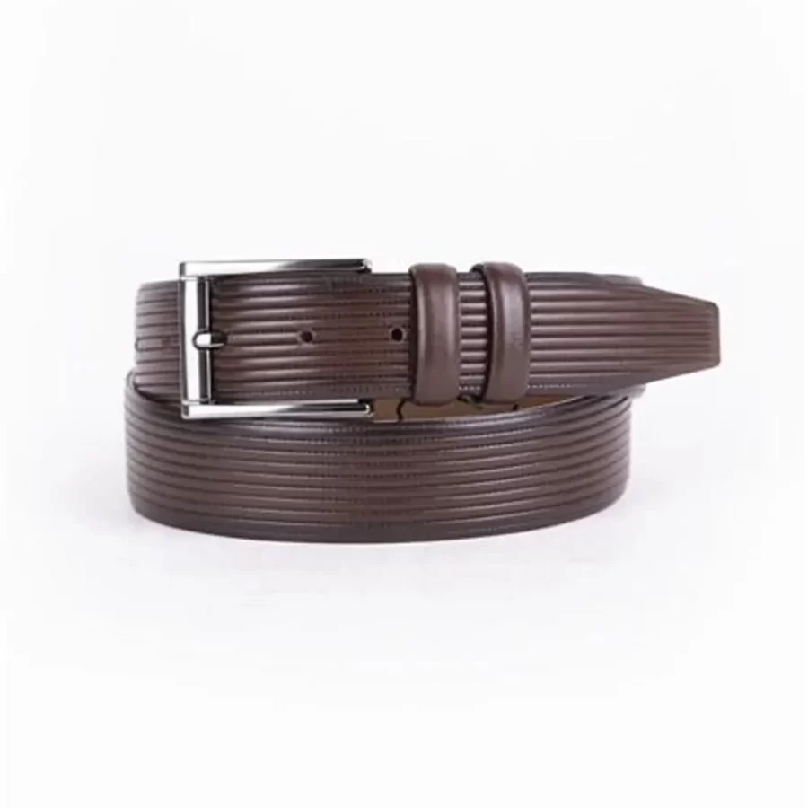 Dark Brown Mens Belt For Trousers Genuine Leather With Lines ST01495 4