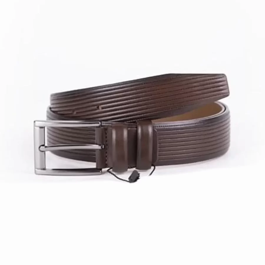 Dark Brown Mens Belt For Trousers Genuine Leather With Lines ST01495 5