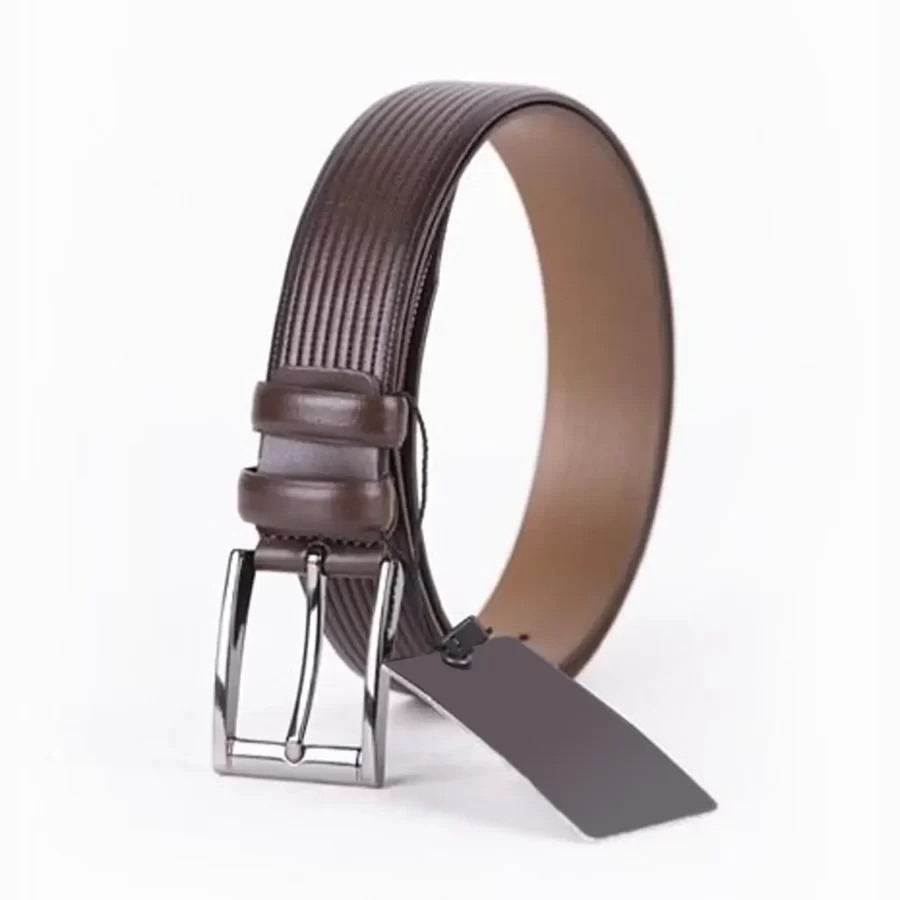 Dark Brown Mens Belt For Trousers Genuine Leather With Lines ST01495 6